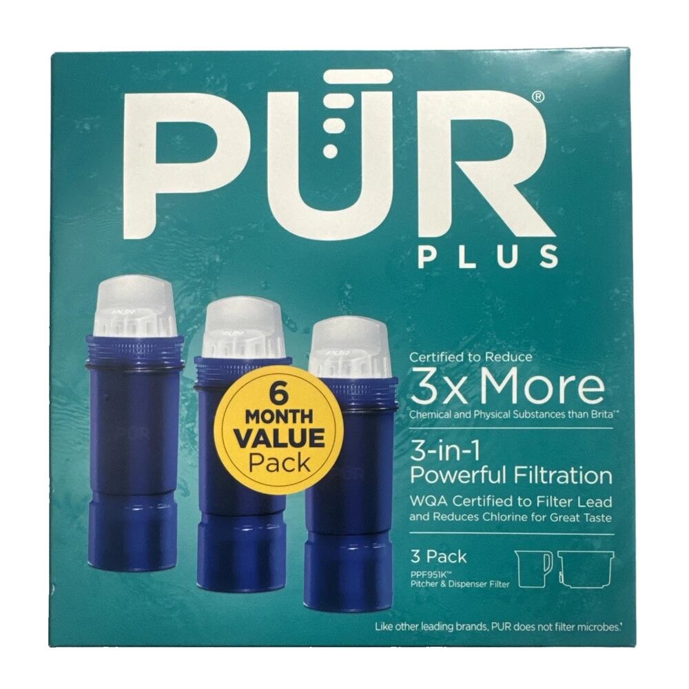 PUR PLUS PPF951K Pitcher Dispenser Water Filters Lead Reduction 3 Pack
